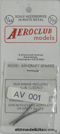 Aeroclub 1/72 (2) In-Flight Refueling Probes, AV001 plastic model kit